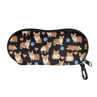 Cute Cartoon Corgi Print Sunglasses Soft Case Ultra Light Neoprene Zipper Eyeglass Case Glasses Bag with Belt Clip Easy to Carry