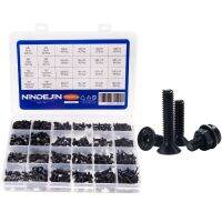 NINDEJIN 1060 ชิ้น M 2 M 3 M 4 M 5 Hex Socket Screw Set ชุดสกรูเหล็กคาร์บอนพร้อมกล่องจัดเก็บ notebook laptop screw round flat hex head small screw