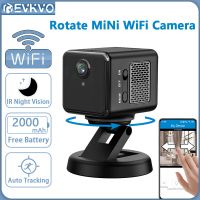 EVKVO กล้องกล้องสอดแนมแบตเตอรี่จิ๋ว Wi-Fi 1080P,° 360แบตเตอรี่ในตัวที่สามารถชาร์จได้กล้องซ่อน IP ไนท์วิชั่น IR กล้องกล้องรักษาความปลอดภัย CCTV ที่บ้าน