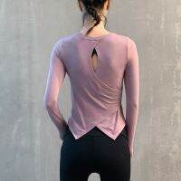 [COD] and winter gym sports top womens thin section slim stretch running yoga T-shirt long-sleeved blouse beautiful back