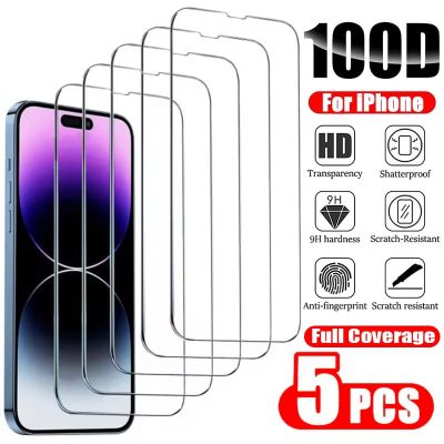 5Pcs Tempered Glass for IPhone 14 13 12 11 Pro Max Screen Protector for IPhone 11 13Mini 7 8 14 Plus SE X XS XR 14Pro Glass