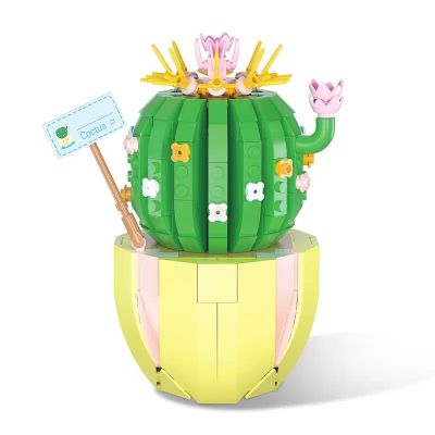 444Pcs Creative Cactus Flower Building Block Kit,Creative Plant Toys Gifts Decor, Office，Moc Bricks Children Toys for Girl Gifts
