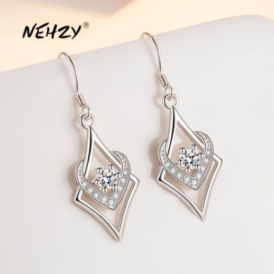 NEHZY 925 Sterling Silver New Womens Fashion Jewelry High Quality Crystal Zircon Heart-shaped Mid-length Tassel Hook Earrings