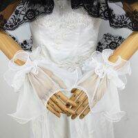 ♤ Women Gothic Lace Mesh Stretch Horn Cuffs Female Ruffled Detachable Fake Sleeves Wedding Party Sunshade Decorative Wrist Warmer