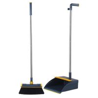 Broom With Comb Dustpan Broom Set Comfortable Grip Long Handle Soft Head 180 Degrees Rotatable Head Floor Cleaner Space Saving