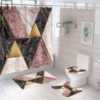 Geometric Marble Print Shower Curtain Bath Mat Set Soft Car Anti-slip Rug Toilet Toilet Cover Bathroom Curtain Modern Home Decor.