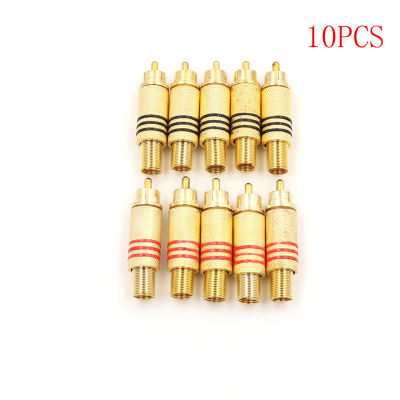 💖【Lowest price】MH 10pcs RCA Connector MALE JACK plug Audio vedio เชื่อมทองแดงดำ