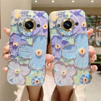 เคสซิลิโคนนิ่มพิมพ์ลายดอกไม้สำหรับ Realme 11 Pro/ Realme 11 Pro + เคสใส่โทรศัพท์สีน้ำเงิน-Ray Bling มันวาว