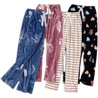 5XL Winter Warm Elastic Sleep Bottoms Women Printed Thick Warm Flanne Comfortable Breathable Womens Loose Pajama woman Pants