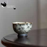 Hand-Painted Bamboo Flower Mouth Tea Cup Chinese Style Cup Retro Style Home Ceramic Master Cup Tea Tasting Cup Kung Fu Tea Set