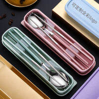 Portable 304 Stainless Steel Chopsticks Spoon Fork Set Contrast Color Cutlery Set Reusable Tableware Utensil Dinnerware Set with Storage for Home Outdoor School Office