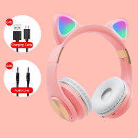 Savioke Cat Ear Wireless Headphones Metallic feel Earmuffs Headset Bluetooth 5.0 Kids Headset Support TF Card With Microphones