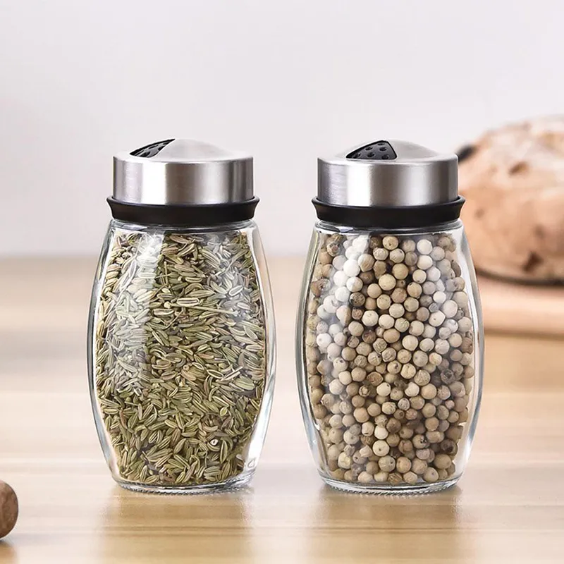 360 Rotating Spice Jar Glass Bottle Pepper Sugar Salt Sealed