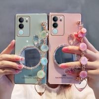 ใหม่เคสโทรศัพท์ VIVO V29 5G เคส VIVOV29 5G น่ารัก Kaca Rias กระต่ายปลอกหุ้มสร้อยข้อมือตัวการ์ตูนไฟฟ้า