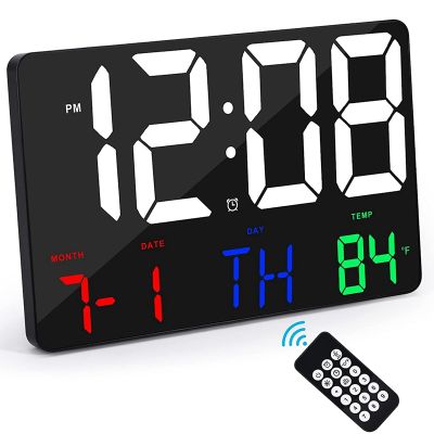 Digital Wall Clock Large Display Alarm Clock with Wireless Remote Control LED Wall Clock with Date and Temperature