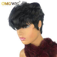 Wholesale Cheap Short Wigs Pixie Cut Brazilian Virgin Hair No Lace Front Wig With Bangs Glueless Human Hair Wigs For Black Women