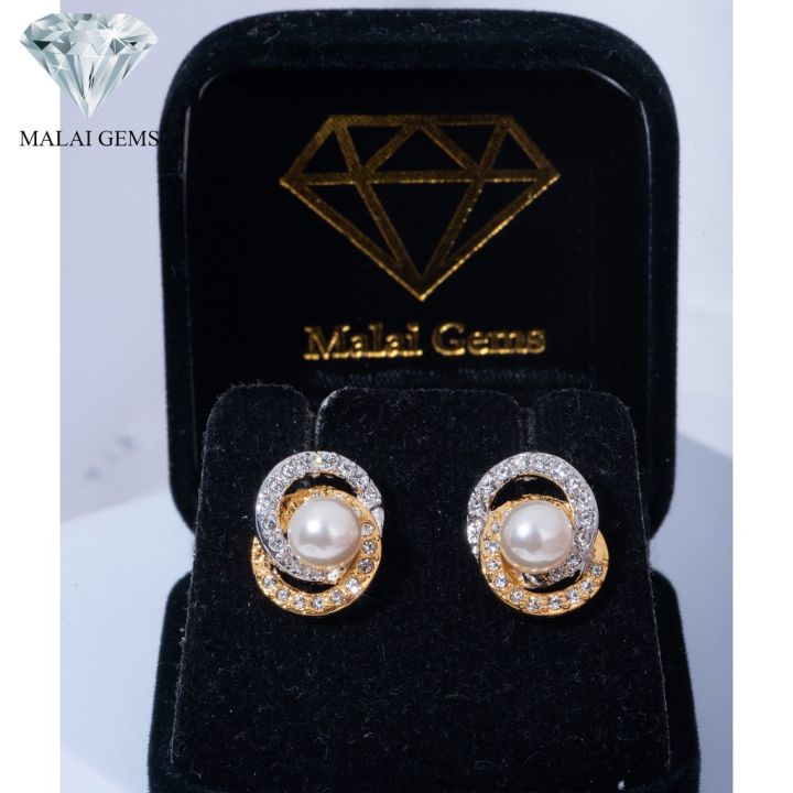 malai-gems-ต่างหูมุก-เงินแท้-silver-925-เพชรสวิส-cz-เคลือบทองคำขาว-รุ่น-14011341-แถมกล่อง-ต่างหูเพชร-ต่างหูเงินแท้