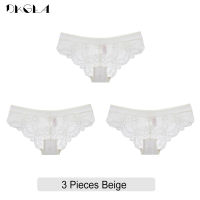 High Quality Lace Briefs Embroidery Women Mid-Rise Panties Soft 3 Pcs Burdy Black Plus Size Underwear Transparent Sexy Panty