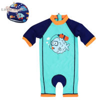 Baby Boy Cartoon Fish Casual Romper Swimsuit+Cap Infant Toddler Child Long Sleeve Swimwear Summer Swimming Suit Baby Clothes