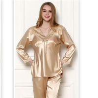 CAIYIER Silk Satin Pajamas Set Solid Color Couple Winter Sleepwear Long Sleeve Sexy Lovers Nightwear Men&amp;Women Lingerie Homewear