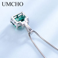 UMCHO Rectangle Nano Emerald Necklace Genuine 925 Sterling Silver Pendants Necklaces for Women Anniversary Gift Fine Jewelry