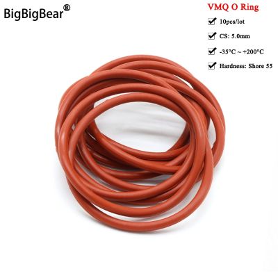 10pcs VMQ O Ring Gasket CS 5mm OD 15 ~ 155mm Waterproof Washer Silicone Rubber Insulate Round O Shape Seal Red Food Grade Bearings Seals