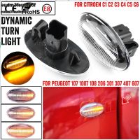 ไฟด้านข้างไฟสัญญาณเลี้ยวกระพริบ LED แบบไดนามิกสำหรับ Peugeot 307 206 407 107 607 1007 C5 C3ตัวบ่งชี้ C6 Eudm3f