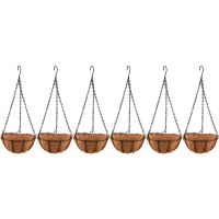 6X Black Growers Hanging Basket Planter with Chain Flower Plant Pot Home Garden Balcony Decoration-8Inch