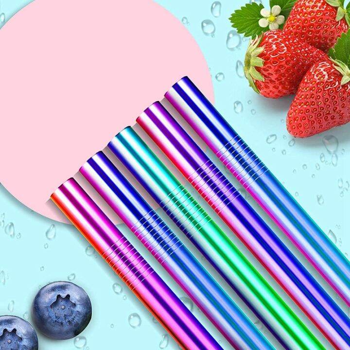 6-bubble-tea-straws-21-5-cm-stainless-steel-straw-12-mm-wide-drinking-straws-reusable-with-2-cleaning-brushes