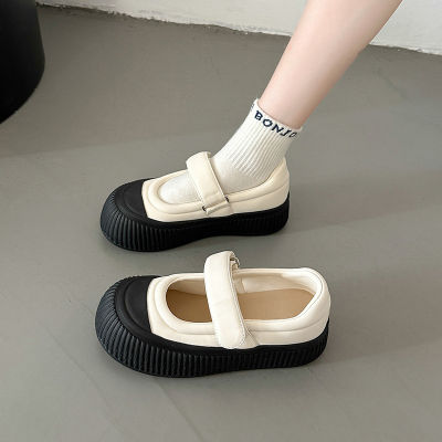 รองเท้ารองเท้าผู้หญิง Mary Jane รองเท้าแพลตฟอร์ม Velcro แบบกลวงรองเท้าเดี่ยวขนาดเล็กฉบับภาษาเกาหลีของรองเท้าลำลอง