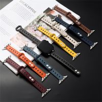 ▽℡ Fashion Slim Leather Watch Band for Apple Watch Series 7 6 5 4 SE 3 Luxury Wrist Strap for iWatch 38 40 42 44 41 45mm