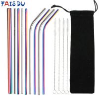 FAIS DU Reusable Drinking Straw Metal Straws 304 Stainless Steel Straws Set with Brush Straight Bent Bar Party Accessory Barware