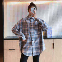 3269# Maternity Clothes Spring Autumn Blouse Turn Down Collar Plaid Plus Size Long Sleeves Easy Matching Loose Stylish Tops