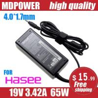 2023มากสำหรับ HASEE 19V 3.42A 65W 4.0x1.7มม.แล็ปท็อป AC อะแดปเตอร์ชาร์จไฟ UT43 UT45 TU47 UI43 UI47 UI45 UI41R G/s/b UN47 D1 D3 D2