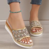 Rimocy 2023 New Fashion Striped Platform Slippers Women Summer Canvas Wedge Sandals Woman Plus Size Non Slip Casual Slippers