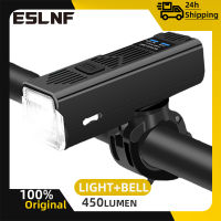 ESLNF ไฟหน้ารถจักรยาน  พร้อมรีโมท120db กระดิ่งกันน้ำไฟหน้ารถจักรยานหมุนได้ ° คำเตือนในการขับขี่ไฟ LED เปลี่ยนสีได้450ลูเมนไฟ3โหมดไฟฉาย