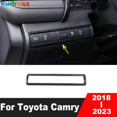 สำหรับ Toyota Camry 70 2018 2019 2020 2021 2022 2023คาร์บอนหลอดไฟหน้ารถปุ่มเปิดปิดโคมไฟชิ้นส่วนตกแต่งส่วนครอบแผงอุปกรณ์ตกแต่งภายใน