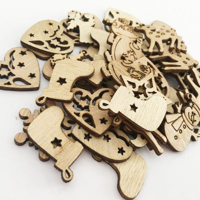 【Cw】50pcs Christmas Theme Mini Cuts Wood Shapes for DIY, Christmas Hanging Decoration