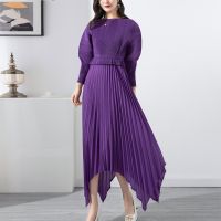 High-end fold dress new womens fashion accept waist pure color with irregular light ripe temperament big yards long skirt