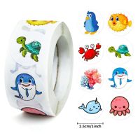 500pcs/ Roll Round Cartoon Toys Marine Organism Animal Stickers for Kids Teacher Reward Encourage Sticker Office Seal Label Gift Stickers Labels