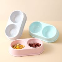 New double cat and dog bowl Stainless steel cat food container with non-slip base pet drinker protects neck puppy cat bowl