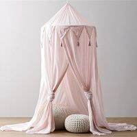 Kid Baby Bed Canopy Bedcover Cotton Linen Solid Color Mosquito Net Curtain Bedding Round Dome Tent