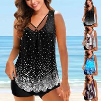 ✒ Women Printing Swimwear Two Piece Set Tankini Swimsuit Tankini Dew Shoulder Sexy Bikini Bathing Suit Summer High Waist Beachwear