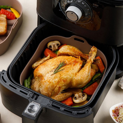 AirFryer Silicone Pot Square Round Oven Baking Tray Bread Fried Chicken Pizza Basket Mat Replacemen Grill Pan Accessories