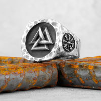 Vintage Nordic Valknut แหวนสแตนเลสไวกิ้ง Celtic Knot แหวนผู้ชายนอร์สเข็มทิศป้ายถนน Amulet เครื่องประดับ Dropshipping