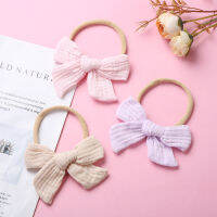 14pcs / lot Hnadtied Cotton Linen Bow Headband Soft Elastic Nylon Baby Headbands อุปกรณ์เสริมสําหรับผมสําหรับทารก