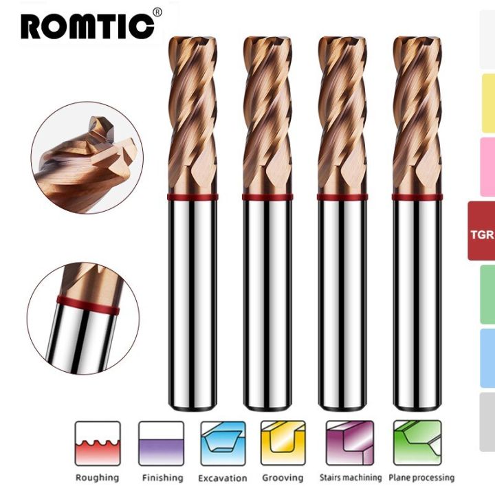 romtic-tgr-hrc55-ทังสเตนเหล็กคาร์ไบด์สําหรับเครื่องตัดมิลลิ่งเหล็ก-4f-color-ring-coating-cnc-mechanical-round-nose-endmills-tools