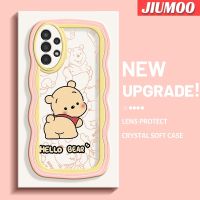 JIUMOO เคส A04s A13กาแล็คซี่ปลอกสำหรับ Samsung 5G ลายการ์ตูนดีไซน์ใหม่ช้อนส้อมมีดหมีพูห์ขอบคลื่นกันกระแทกปลอกซิลิโคนแบบนิ่มเคสโทรศัพท์โปร่งใสสีสันสดใสป้องกันเลนส์กล้องเคสใส