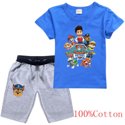 Paw Patrol Short-Sleeved Breathable Kids Clothing Boys 2pcs Set Tops Shorts Tshirt Set for Kids Boys Girls Summer Cotton