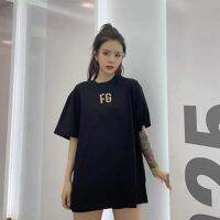 FG oversized mens T-shirt flocked loose womens T-shirt hip hop cotton short sleeve Unisex Street casual Pullover